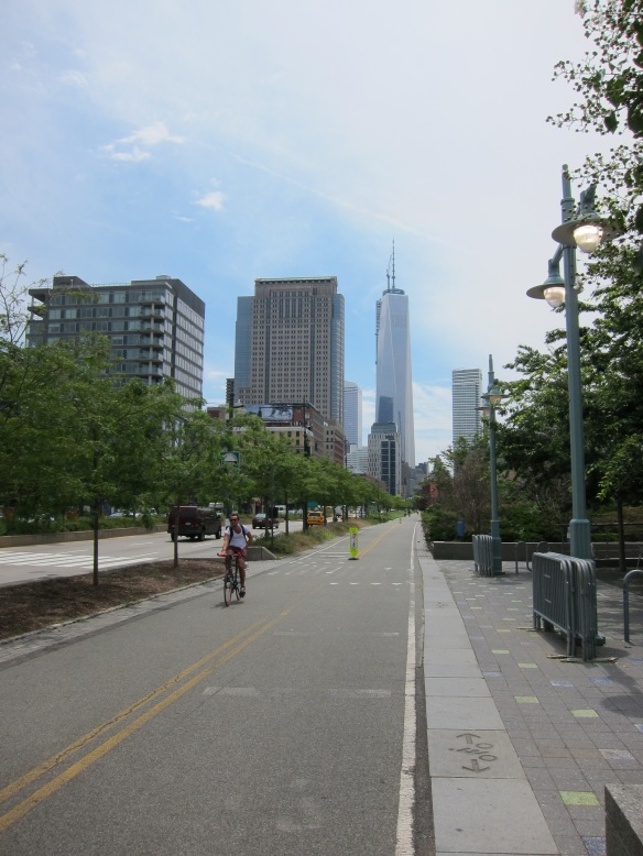 Hudson Greenway looking south towards Lower Manhattan.